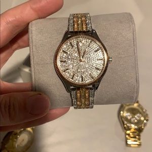 Michael Kors tri tone crystal watch